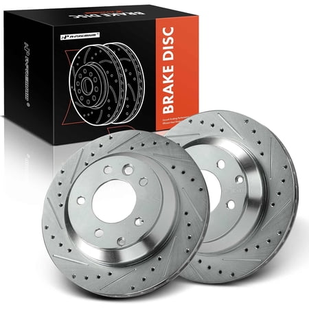 A-Premium 12.98 inch (329.8mm) Rear Drilled and Slotted Disc Brake Rotors Compatible with Select Audi & Porsche & Volkswagen Models - Q7 2007-2015, Cayenne 2003-2006/2008-2018, Touareg, 2-PC Set