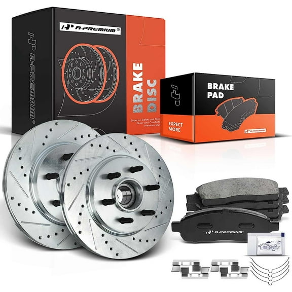 A-Premium 12.99 inch(330 mm) Front Drilled and Slotted Disc Brake Rotors + Ceramic Pads Kit Compatible with Select Ford and Lincoln Models - For F-150 2004-2008, Mark LT 2006-2008, RWD, 6-PC Set