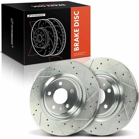 A-Premium 12.99 inch (330mm) Rear Drilled and Slotted Disc Brake Rotors Compatible with Select Audi and Porsche Models - A4/A4 Allroad/A4 Quattro Q5 Q7 A5 A6/A6 Allroad/A6 Quattro Macan 2-PC Set