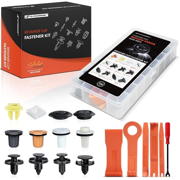 A-Premium 12 Sizes 35.2oz Bumper Fender Liner Hood Door Cowl Retainer Clips Kit Compatible with Nissan Versa 20-24 Splash Shield Car 120PCS Plastic Rivets Fasteners Push Retainer Kit, w/Removal Tool