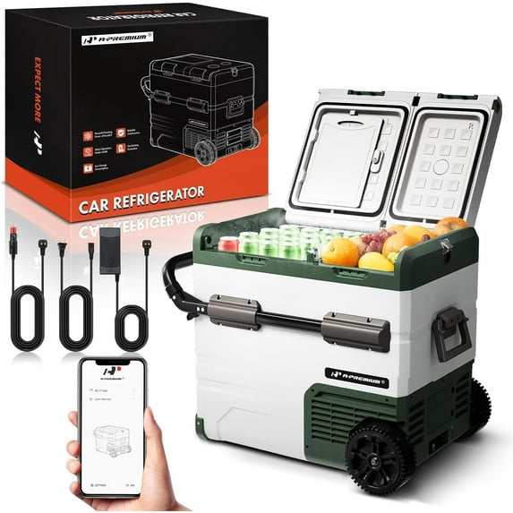 A-Premium 12 Volt Refrigerator 57QT/54.2L Portable Car Fridge Cooler, -4°F~68°F Separated Zone Portable Freezer APP Control with 12/24V DC & 110/240V AC Adapter,for Travel Car Camping Truck Roadtrips