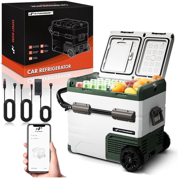 A-Premium 12 Volt Refrigerator 57QT/54.2L Portable Car Fridge Cooler, -4F~68F Separated Zone Portable Freezer APP Control with 12/24V DC & 110/240V AC Adapter,for Travel Car Camping Truck Roadtrips