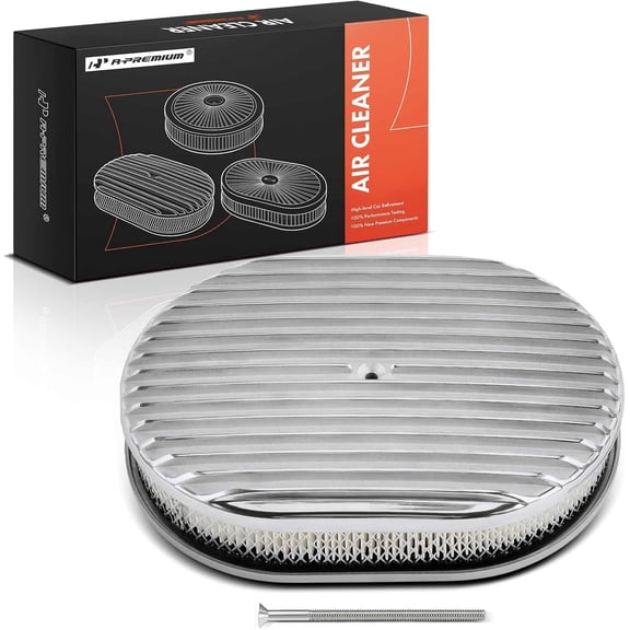 A-Premium 12" x 2" Full Finned Oval Engine Air Filter Compatible with Silver Aluminum Air Cleaner Assembly 5-1/8 inch Carb Flange with Flat Base