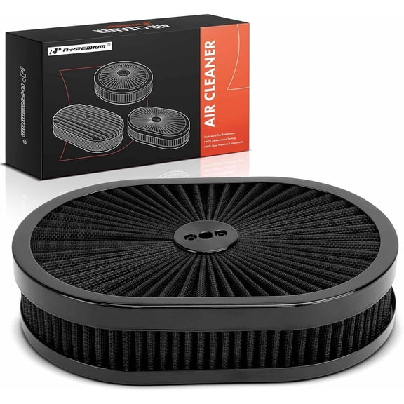 A-Premium 12"x2" Oval Black Air Cleaner Filter Assembly Compatible with Ford F-100, Mustang & Chevrolet Impala, Camaro, Corvette, Chevelle, Caprice, Chevy II & Dodge Ramcharger & GMC C15 & Oldsmobile