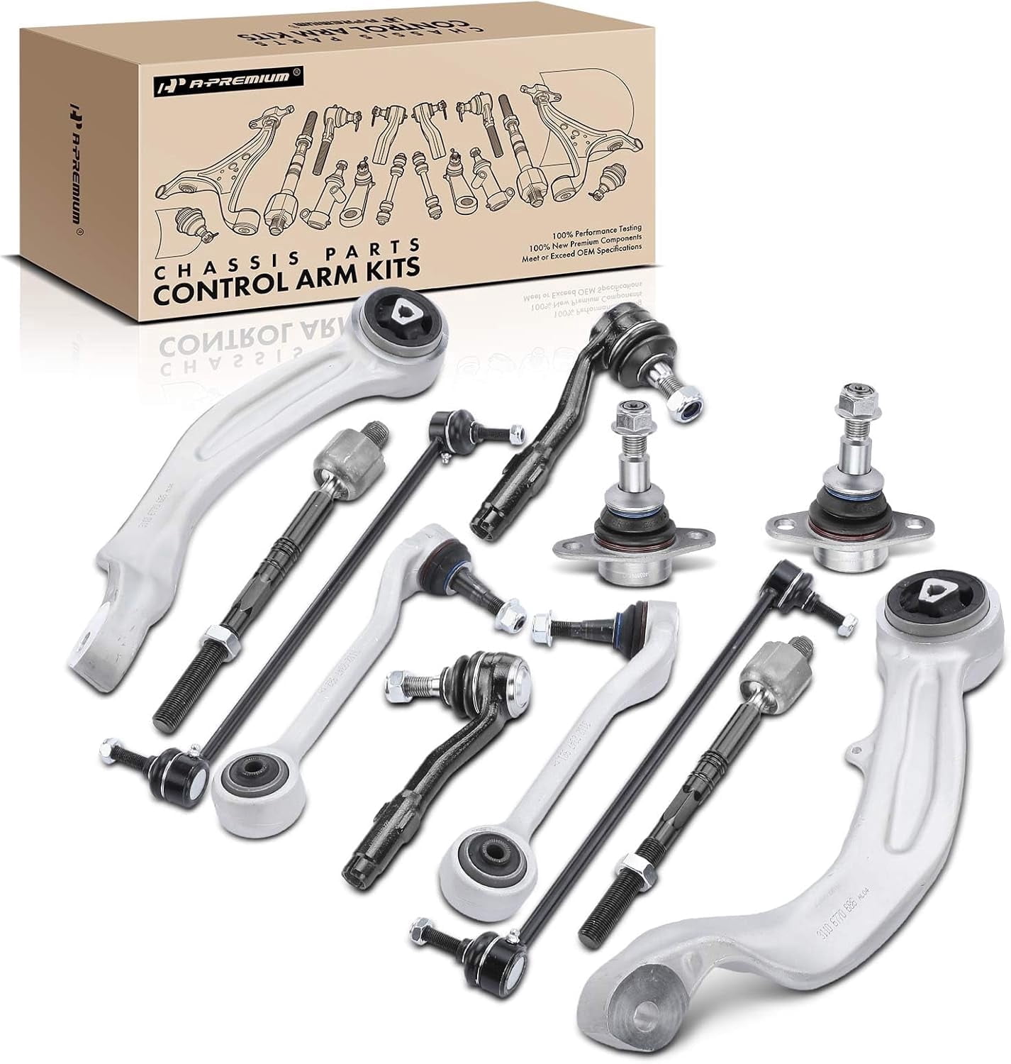 A-Premium 12Pcs Front Suspension Kit Lower Forward & Rearward Control Arm w/Ball Joint Sway Bar Link Tie Rod End Compatible with BMW 525xi/530xi 06-07 528i xDrive/535i xDrive 09-10 528xi 535xi