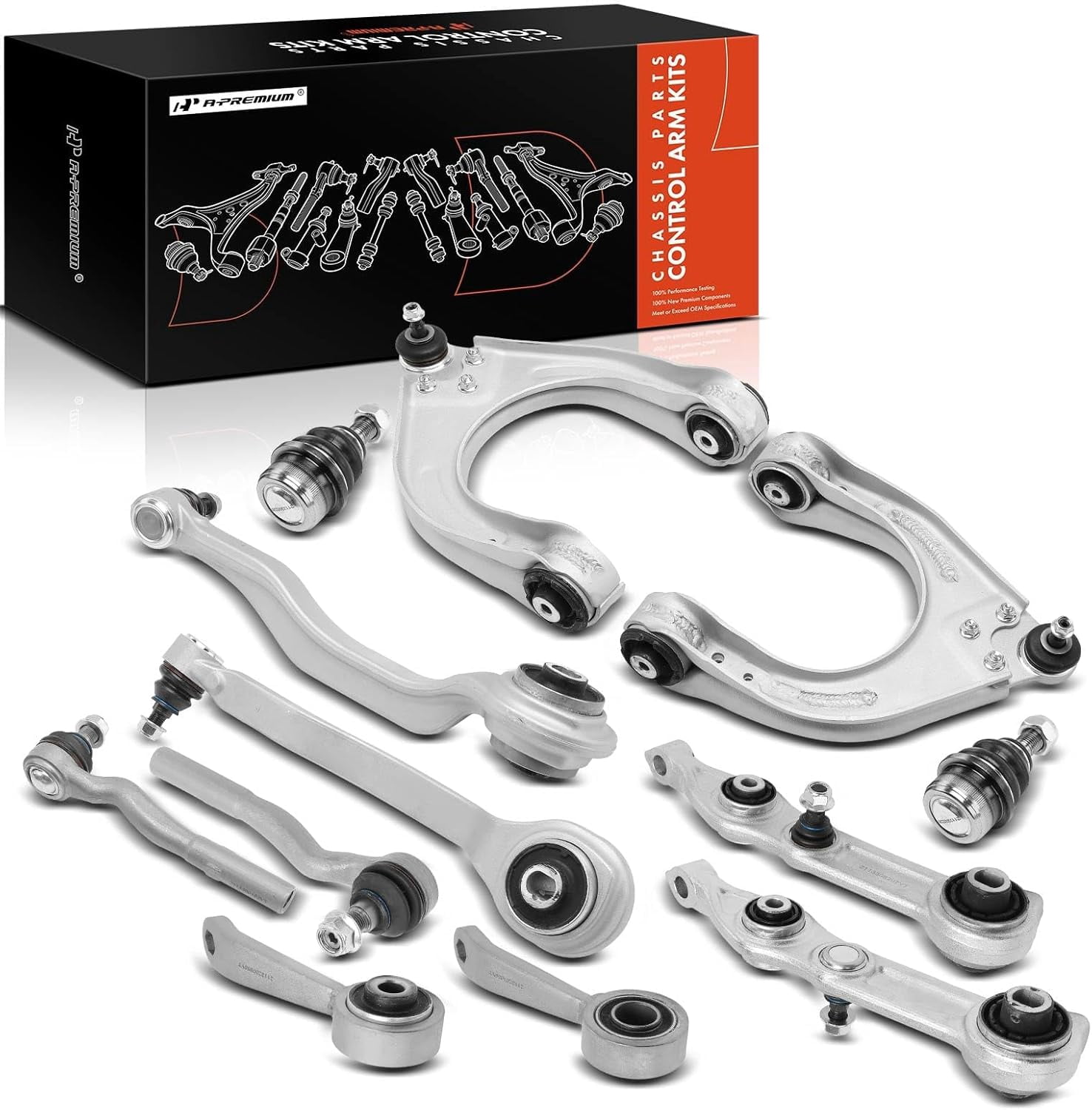 A-Premium 12Pcs Front Suspension Kit Upper & Lower Control Arm, Ball Joint, Outer Tie Rod End, Sway Bar Link, Compatible with Mercedes-Benz E320, E350, E500, E550, CLS500, CLS550