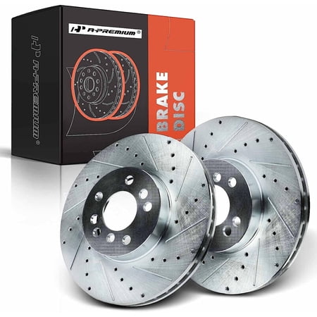 A-Premium 13.08 inch (332mm) Front Drilled and Slotted Disc Brake Rotors Compatible with Select BMW Models - X5 2000 4.4L, X5 2001-2006 3.0L 4.4L, 2-PC Set