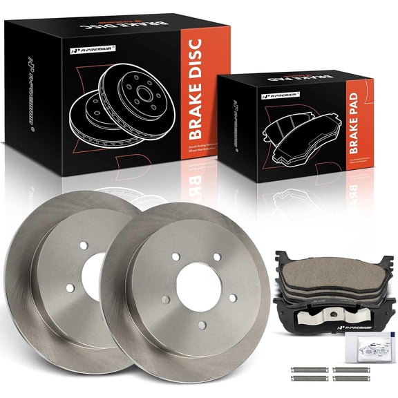 A-Premium 13.14 inch (334mm) Rear Solid Disc Brake Rotors + Ceramic Pads Kit Compatible with Select Ford and Lincoln Models - F-150 F150 1999, Expedition 1997-2000, Navigator 1998-2000, 6-PC Set
