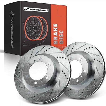 A-Premium 13.31 inch (338mm) Front Drilled and Slotted Disc Brake Rotors Compatible with Select Toyota, Lexus Models - 4Runner 2010-2020, GX460 2010-2021, 2-PC Set