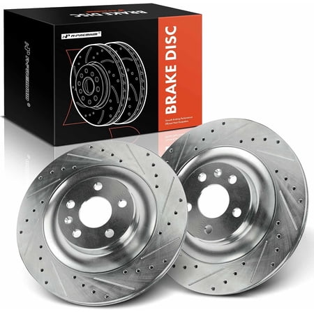 A-Premium 13.38 inch (340mm) Rear Drilled and Slotted Disc Brake Rotors Compatible with Select Volvo Models - XC90 2016-2022, XC40 2020-2022, C40 Recharge 2022-2023, 2-PC Set