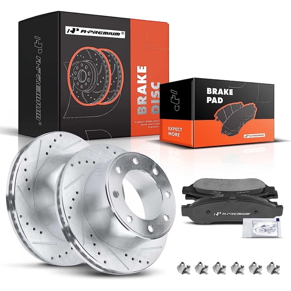 A-Premium 13.39 inch(340 mm) Rear Drilled and Slotted Disc Brake Rotors + Ceramic Pads Kit Compatible with Select Ford Models - For F-250 Super Duty 2005-2012, For F-350 Super Duty 2009-2012, 6-PC Set