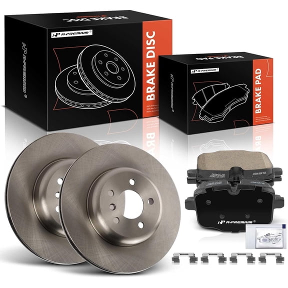 A-Premium 13.58 inch (345 mm) Rear Vented Disc Brake Rotors + Ceramic Pads Kit Compatible with Select BMW Models - 535i, 550i, 550i xDrive, 640i, 640i Gran Coupe, 650i, 650i xDrive, 6-PC Set