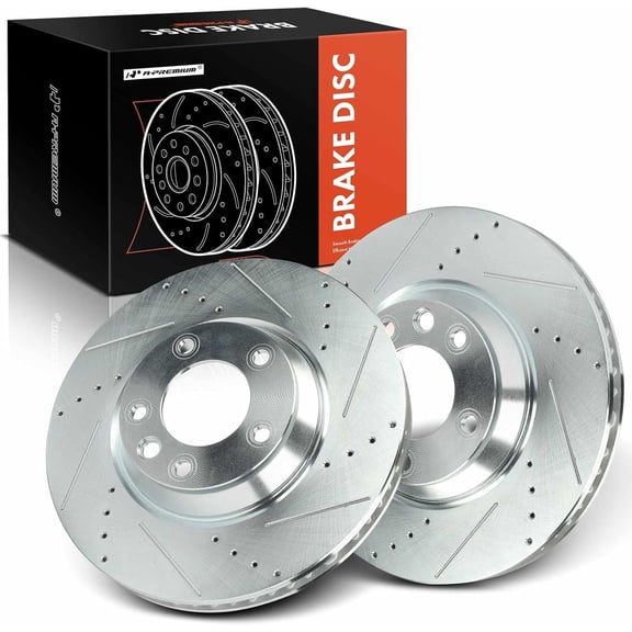 A-Premium 13.77 inch (349.7mm) Front Drilled and Slotted Disc Brake Rotors Compatible with Select Audi Porsche and Volkswagen Models - Q7 2007-2015 Cayenne 2003-2018 Touareg 2004-2010 2-PC Set
