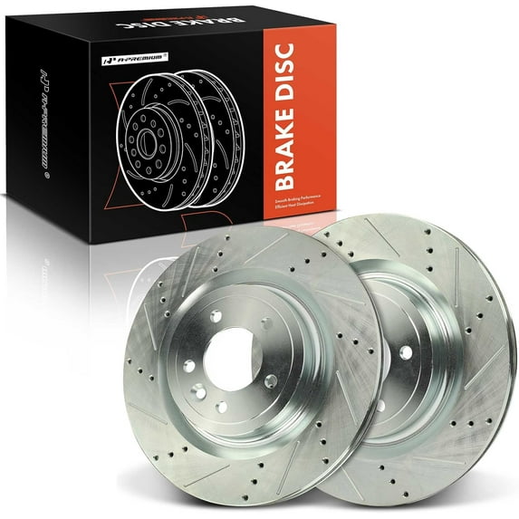 A-Premium 13.77 inch (350mm) Rear Drilled and Slotted Disc Brake Rotors Compatible with Select Land Rover Models - Range Rover 2014-2019, Range Rover Sport 2014-2019, Discovery 2017/2020, 2-PC Set