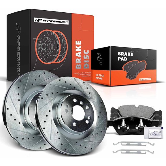 A-Premium 13.78 inch (350mm) Front Drilled and Slotted Disc Brake Rotors + Ceramic Pads Kit Compatible with Select Mercedes-Benz Model - GL320, GL350, GL450, GL550, ML320, ML350, ML450, ML500, ML550