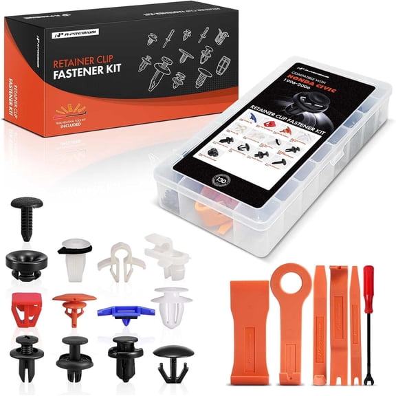 A-Premium 130PCS (33.92 oz/13 Sizes) Bumper Retainer Clips w/Removal Tool Compatible with Honda Civic 1996-2006 Fender Fasteners Assortment Wire Routing Molding Clips Door Trim Push Pin Rivets Set