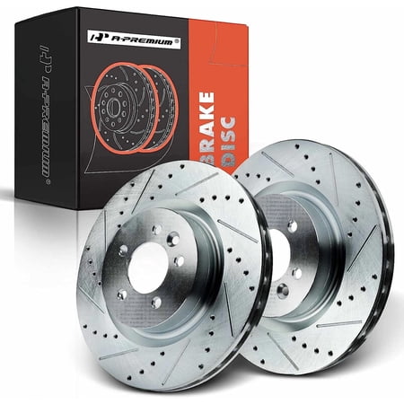 A-Premium 14.18 inch (360mm) Front Drilled and Slotted Disc Brake Rotors Compatible with Select Land Rover Model - Range Rover 2014-2017, Range Rover Sport 2006-2017, LR4, Discovery