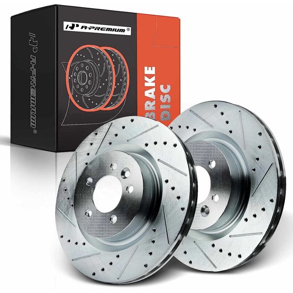 A-Premium 14.18 inch (360mm) Front Drilled and Slotted Disc Brake Rotors Compatible with Select Land Rover Model - Range Rover 2014-2017, Range Rover Sport 2006-2017, LR4, Discovery