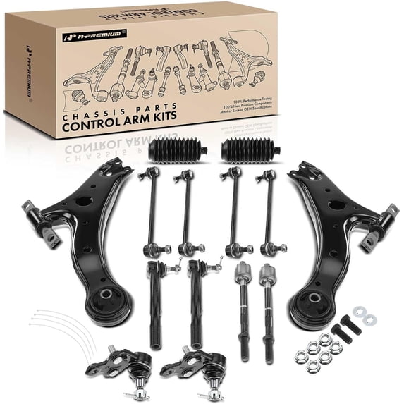 A-Premium 14Pcs Front Suspension Kit Upper Lower Control Arm and Ball Joint Assembly Sway Bar Link Tie Rod End Rack and Pinion Bellow Compatible with Toyota Highlander 2001-2003 AWD