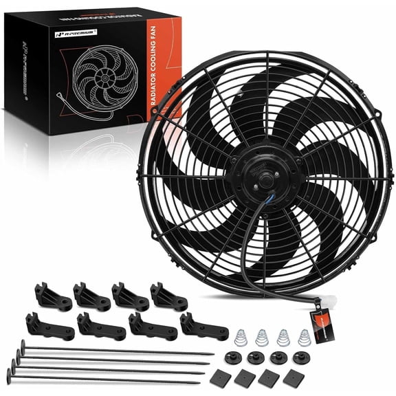 A-Premium 16'' 16 inch Slim Fan Pull Universal Electric Radiator Cooling Fan Assembly, 12V 120W with Mount Kit