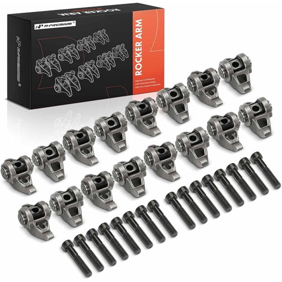 A-Premium 16Pcs Alloy Steel Engine Roller Tip Rocker Arms and Bolts with Trunion Kit Compatible with GM LS3 L99 L76 L92 LS9 LSA, 364, 1.7 Ratio, 5.3L 6.0L