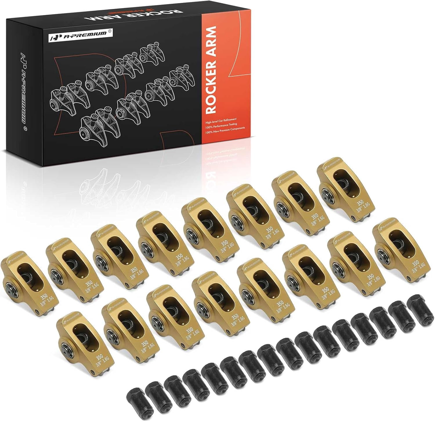 350 Rocker Stds A-Premium 16Pcs Gold Aluminum Engine Roller Rocker Arms Compatible with ...
