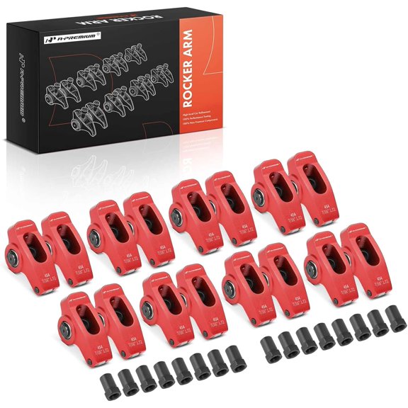 A-Premium 16Pcs Red Aluminum Engine Roller Rocker Arms with Needle Bearings Compatible with Chevy BBC 454, 1.72 Ratio, 7/16" Studs