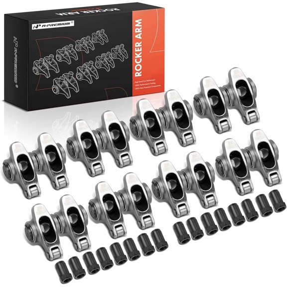 A-Premium 16Pcs Stainless Steel Shaft Mount Rocker Arms Kit with Needle Bearings, Self-aligning Compatible with Chevy SBC 350, 1.5 Ratio, 7/16" Studs