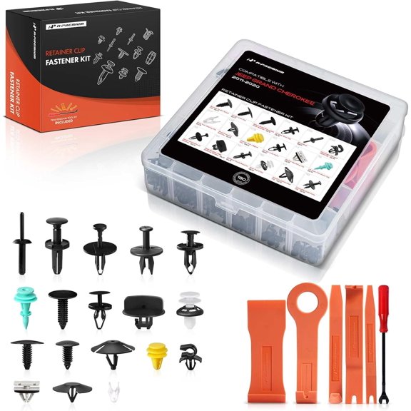 A-Premium 180Pcs 41.6oz Nylon Bumper Retainer Clips Fender Fasteners Interior Trim Clips Hood Radiator Auto Push Pin Plastic Rivets Kit Compatible with Jeep Grand Cherokee 2011-2020 with Removal Tool