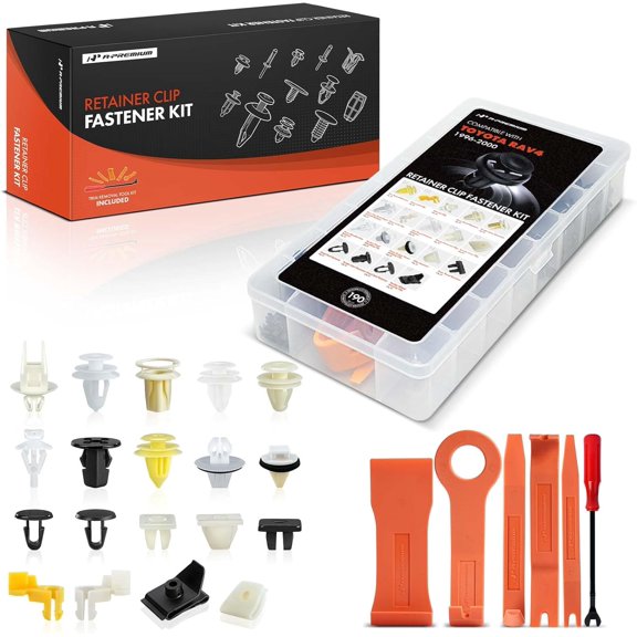 A-Premium 190 PCS (19 Sizes) Car Retainer Clips Kit Compatible with Toyota RAV4 1996-2000 Fender Hood Door Trim Filler Auto Push Pin Plastic Rivet Fastener Replacement Set, w/Removal Tool