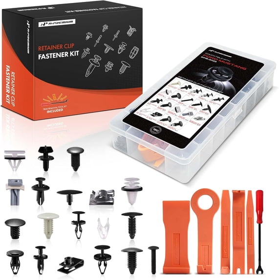 A-Premium 190PCS Bumper Retainer Clips Plastic Rivets Push Retainer Kit 19 Sizes 40.16oz Fender Door Trim Molding Clips Compatible with Ford Mustang 2015-2023, w/Removal Tool