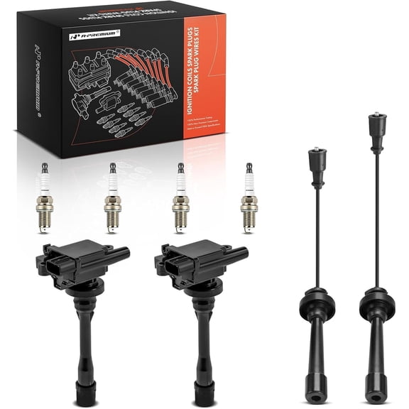 A-Premium 2 Ignition Coils with 2 Wire and 4 Iridium Spark Plugs Compatible with Mitsubishi Outlander 2003, Mirage 1997-2002, Lancer 2002-2007, Eclipse, Galant & Chrysler Sebring & Dodge Stratus