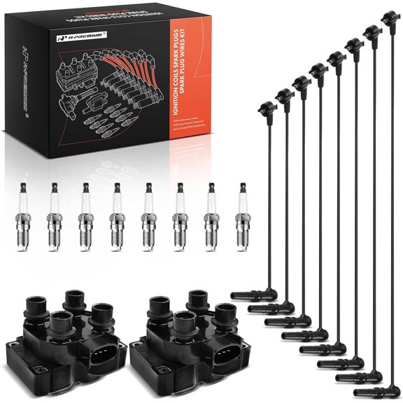 A-Premium 2 Ignition Coils with 8 Spark plug Wires and 8 Iridium Spark Plugs Compatible with Ford F-150, F-250, E-150 Econoline, Crown Victoria, Expedition & Lincoln Town Car, 1996-1999, V8 4.6L