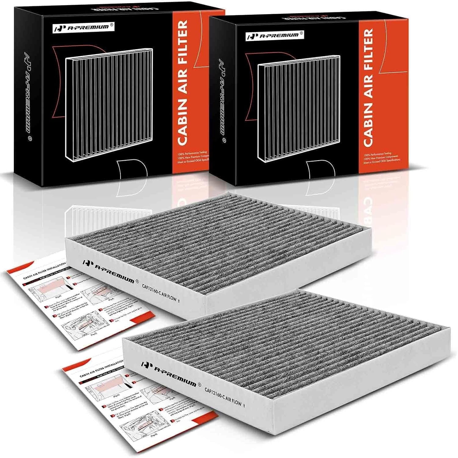 A-Premium 2-PC Cabin Air Filter with Activated Carbon Compatible with Hyundai & Kia - Kona 18-22, Tucson 16-21, Veloster 19-21, Venue 20-23, Seltos 21-23, Soul 20-23, Sportage 17-22