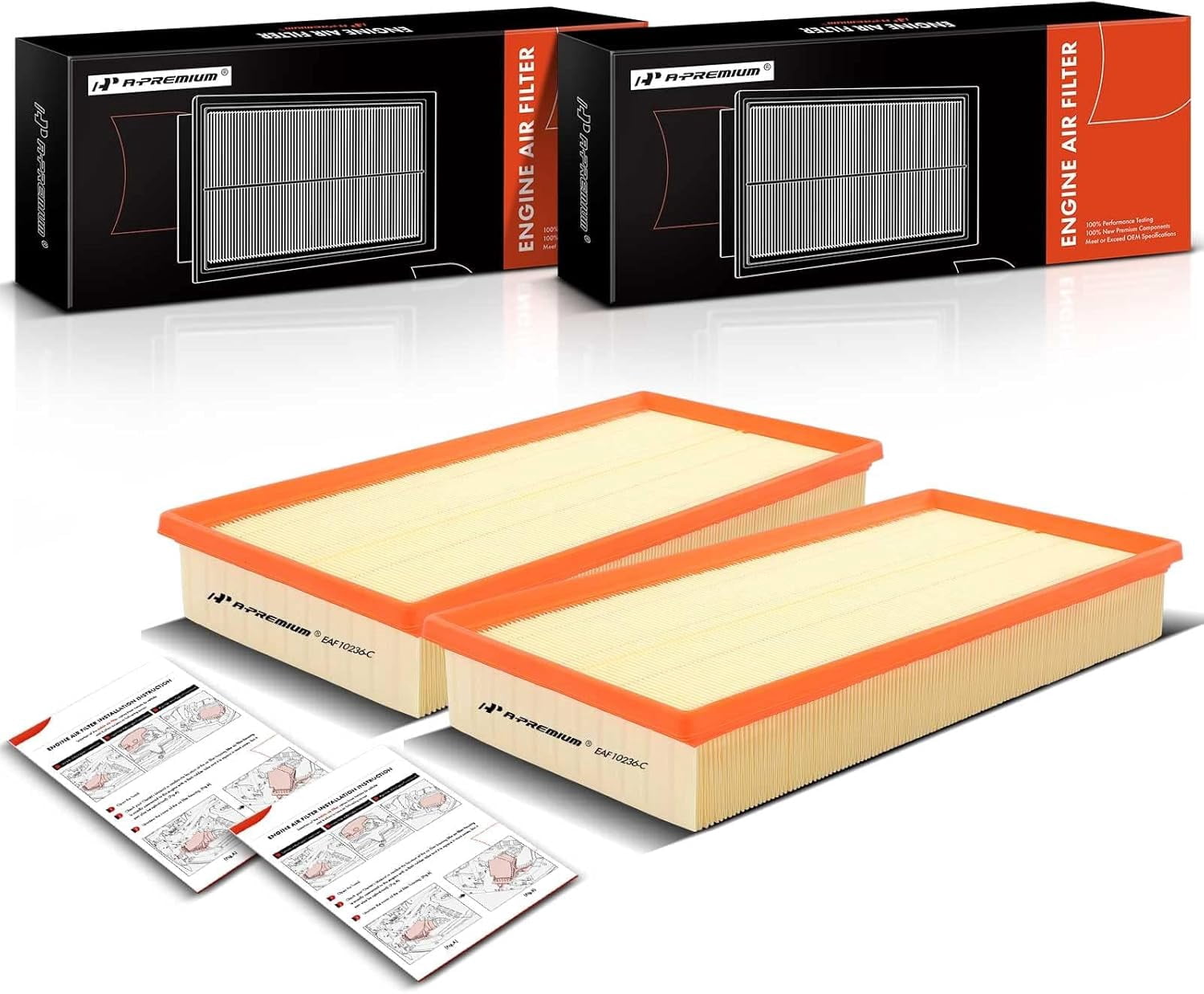A-Premium 2-PC Engine Air Filter Compatible with Audi Q7 & Land Rover Range Rover & Porsche Cayenne & Volkswagen Touareg, 2004-2018, Flexible Panel, Replace# 95511013110