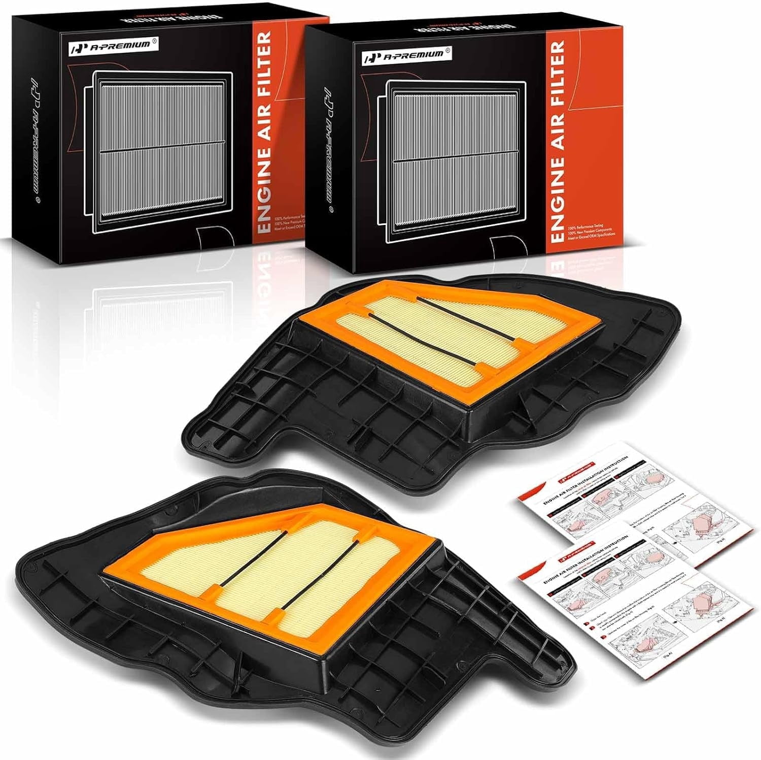 A-Premium 2-PC Engine Air Filter Compatible with BMW X5, 550i, 550i GT, 550i xDrive, 550i GT xDrive, 750i, 750i xDrive, 750Li, 750Li xDrive, X6, 650i, 650i xDrive, 650i xDrive Gran Coupe, Alpina B7