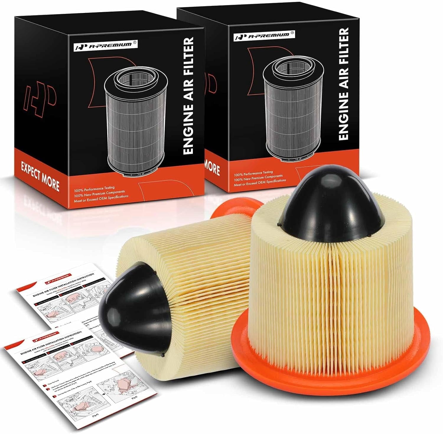 A-Premium 2-PC Engine Air Filter Compatible with Ford & Lincoln Models - F-150 F-250 F-350 F-450 F-550 Super Duty Mustang Expedition Excursion E-150 E-250 E-350 E-450 Navigator - Replace# CA8039