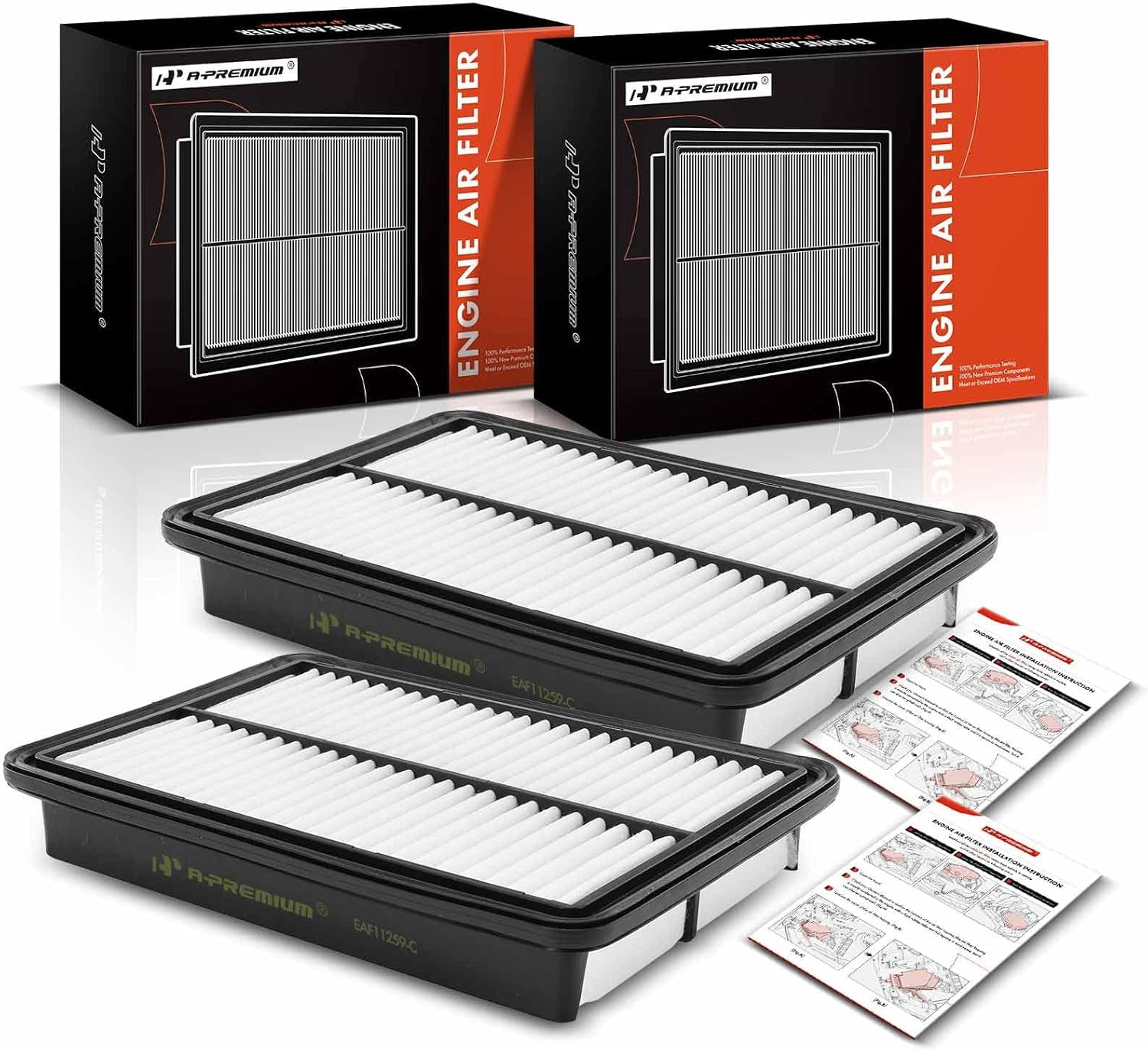 A-Premium 2-PC Engine Air Filter Compatible with Mazda Vehicles - 3 (2012-2018), 3 Sport (2012-2018), 6 (2014-2021), CX-5 (2013-2023) - L4 2.0L 2.5L - Naturally Aspirated Only