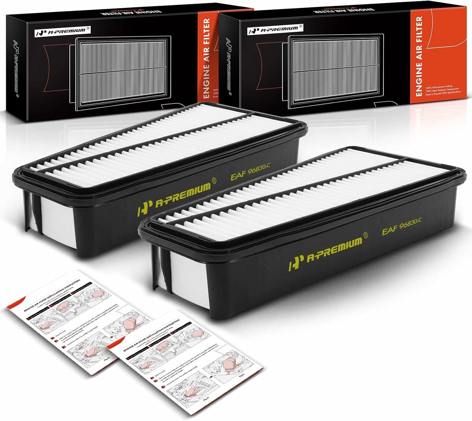 A-Premium 2-PC Engine Air Filter Compatible with Toyota Models - Tacoma 2005-2015, Tundra 2005-2010, 4Runner 2003-2009, FJ Cruiser 2007-2009 - V6 4.0L - Replace# 17801-0P010, CA9683