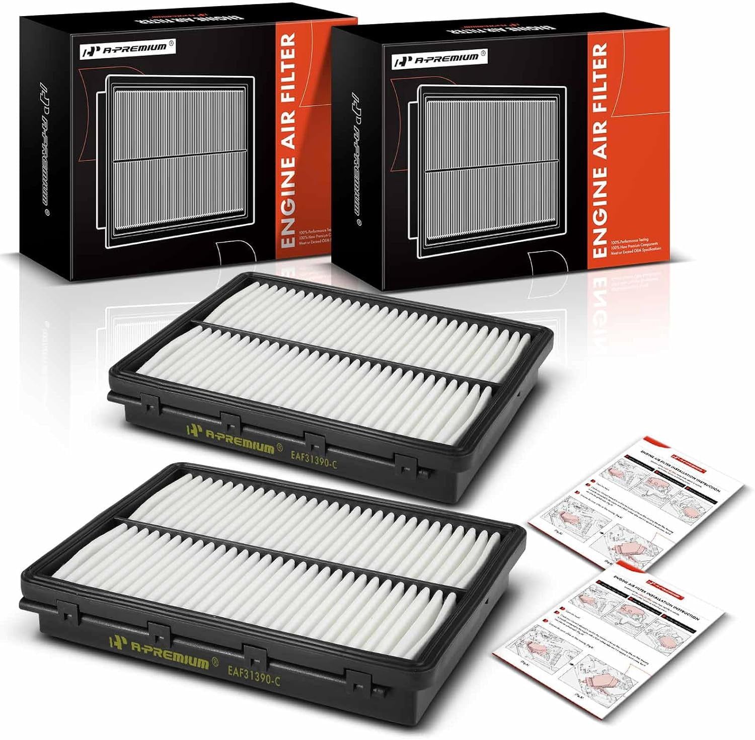 A-Premium 2-PC Engine Air Filter Compatible with Kia Cadenza 2017 2018 2019 2020, 3.3L, Replace# 28113F6200, A31390