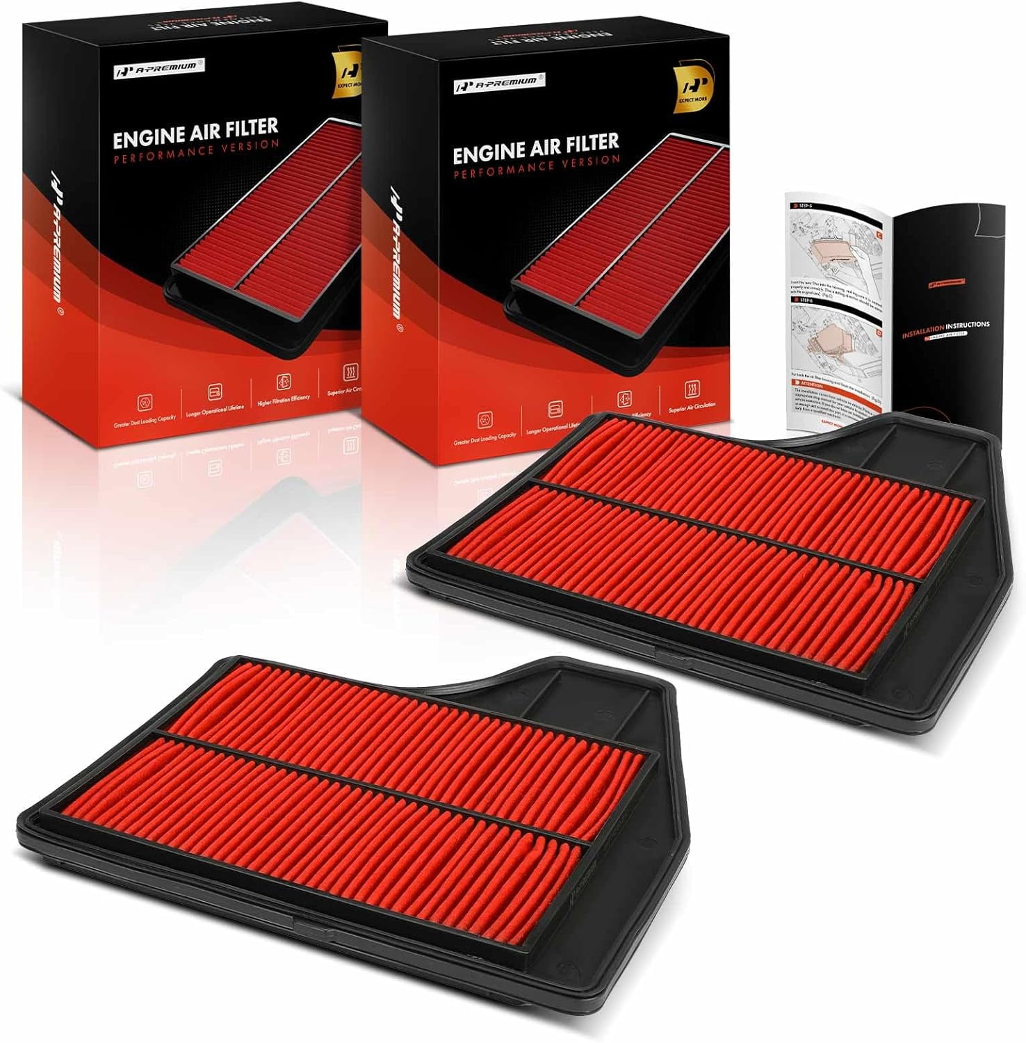 A-Premium 2-PC Pre-oiled Engine Air Filter Compatible with Nissan Altima 2013-2018 2.5L, Replace# SPA2478, 165463TA0A