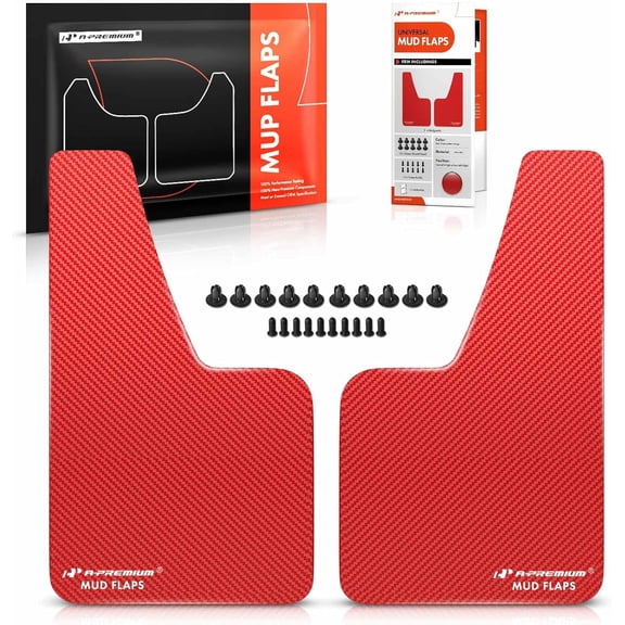 A-Premium 2 Pcs Red Universal Splash Guards Mud Flaps Mudflaps Mudguard Fender Flares for Car Sedan Coupe with Hardware Front and Rear Fits select: 2012-2016 HONDA CIVIC LX, 2009-2018 FORD FOCUS SE