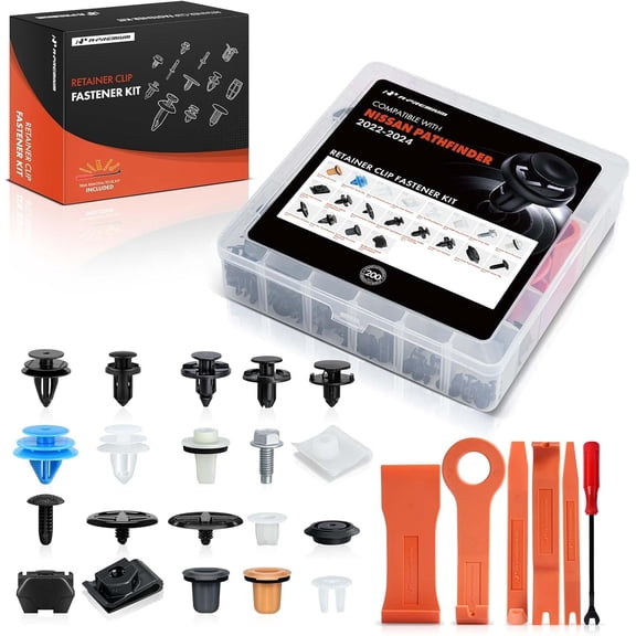 A-Premium 200Pcs 44.32 oz Nylon Bumper Retainer Clips Fender Fasteners Door Trim Panel Push-Type Hood Auto Push Pin Plastic Rivets Kit Compatible with Nissan Pathfinder 2022-2024, with Removal Tool
