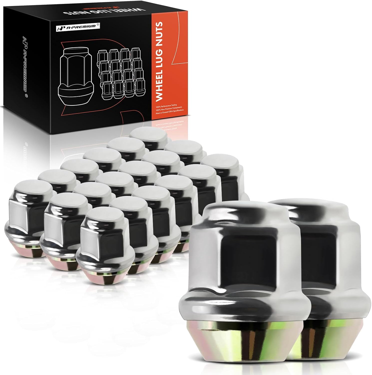 A-Premium 20pcs Wheel Lug Nuts M12 x 1.5 Chrome Conical Seat Lug Nuts Compatible with BMW Chrysler Dodge Ford Honda Jeep Capped Nut 6509769AA