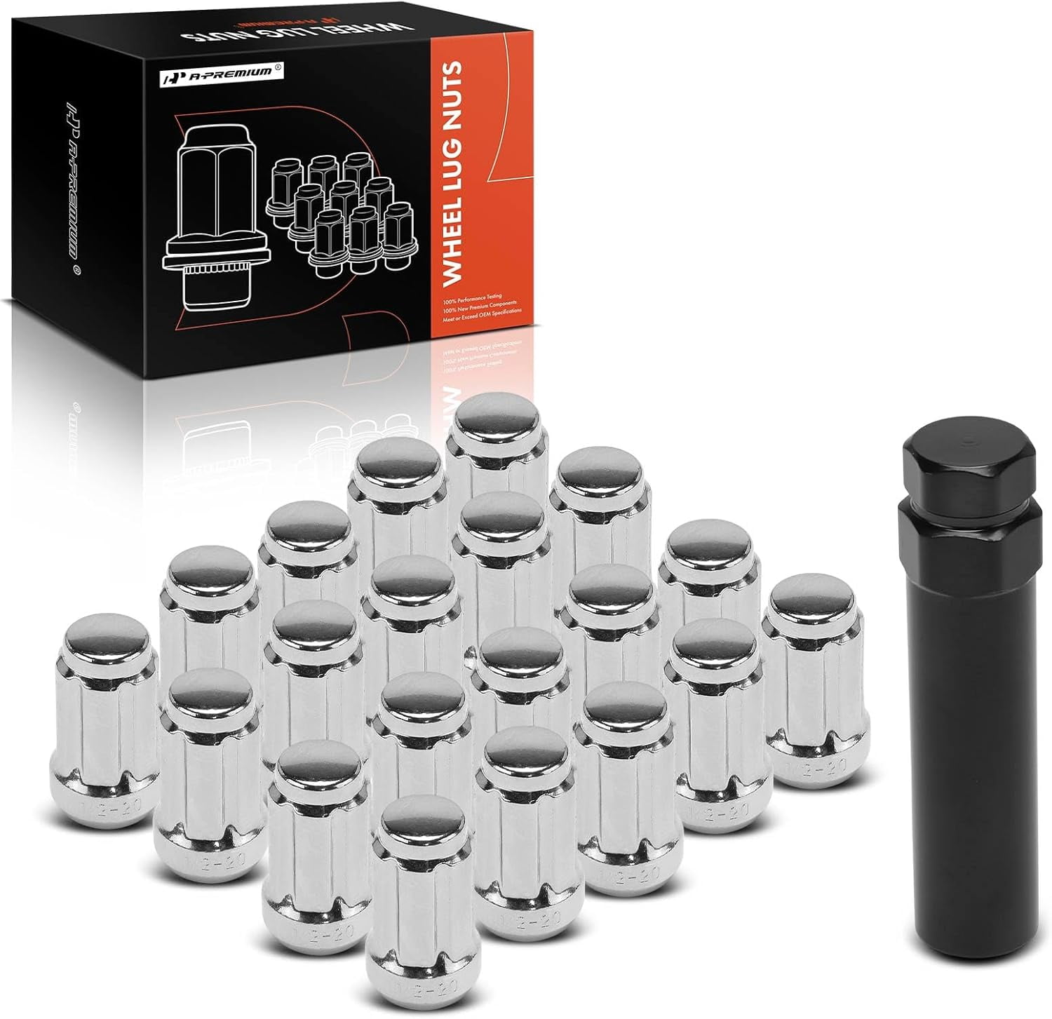 A-Premium 21-PC 1/2 in-20 Wheel Lug Nuts Compatible with Ford Explorer, Mustang & Jeep Grand Cherokee, Wrangler & Chevrolet & Dodge, Charger & Buick & Cadillac & Lincoln & Volvo & more, Front & Rear