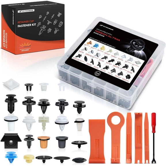 A-Premium 24 Sizes 46.88oz Bumper Fender Liner Door Panel Hood Retainer Clips Kit Compatible with Nissan Altima 2002-2006 Splash Car 240PCS Plastic Rivets Fasteners Push Retainer Kit, w/Removal Tool