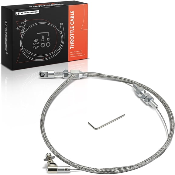 A-Premium 24" Universal Throttle Cable Kit - Braided Stainless Steel Covering Locking Kit with Aluminum Fitting & Ferrule - Adjustable Automotive Replacement Accelerator Cables Repair Kit