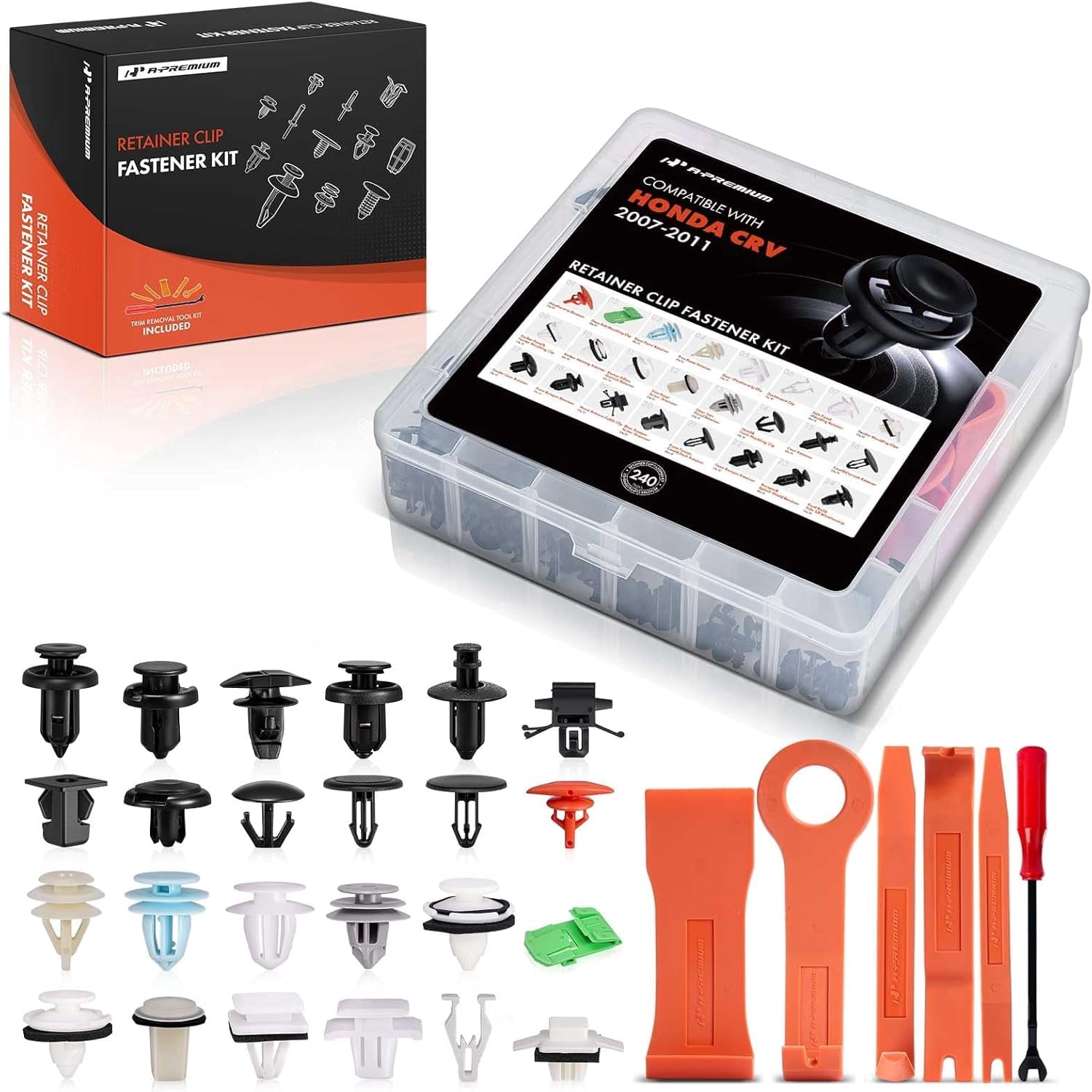 A-Premium 240PCS 24 Sizes Car Body Clips Assortment [w/Fastener Removal] Compatible with Honda CRV 2007-2011, for Bumper Fender Door Panel Weatherstrip Hood Dashboard Push Pin Rivet Retainer and More