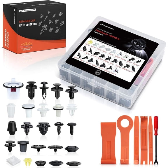 A-Premium 250 PCS 25 Sizes Car Retainer Clip Kit Compatible with Nissan Versa 2012-2019 Bumper Fender Door Hood Insulation Trim Auto Push Pin Plastic Rivet Fastener Replacement Set, w/Removal Tool