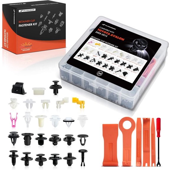 A-Premium 260PCS (26 Sizes/47 oz) Bumper Fender Retainer Clips Kit - Compatible with Toyota Avalon 2005-2012 - Weatherstrip Door Trim Panel Hood Push Pin Plastic Nylon Rivet Fastener, w/Removal Tool